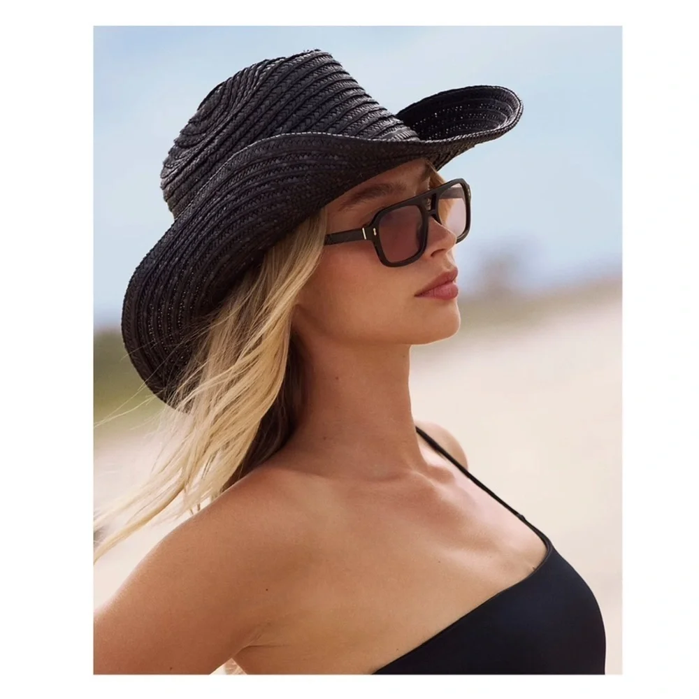 Free People Fame Straw Western Cowboy Hat In Black
